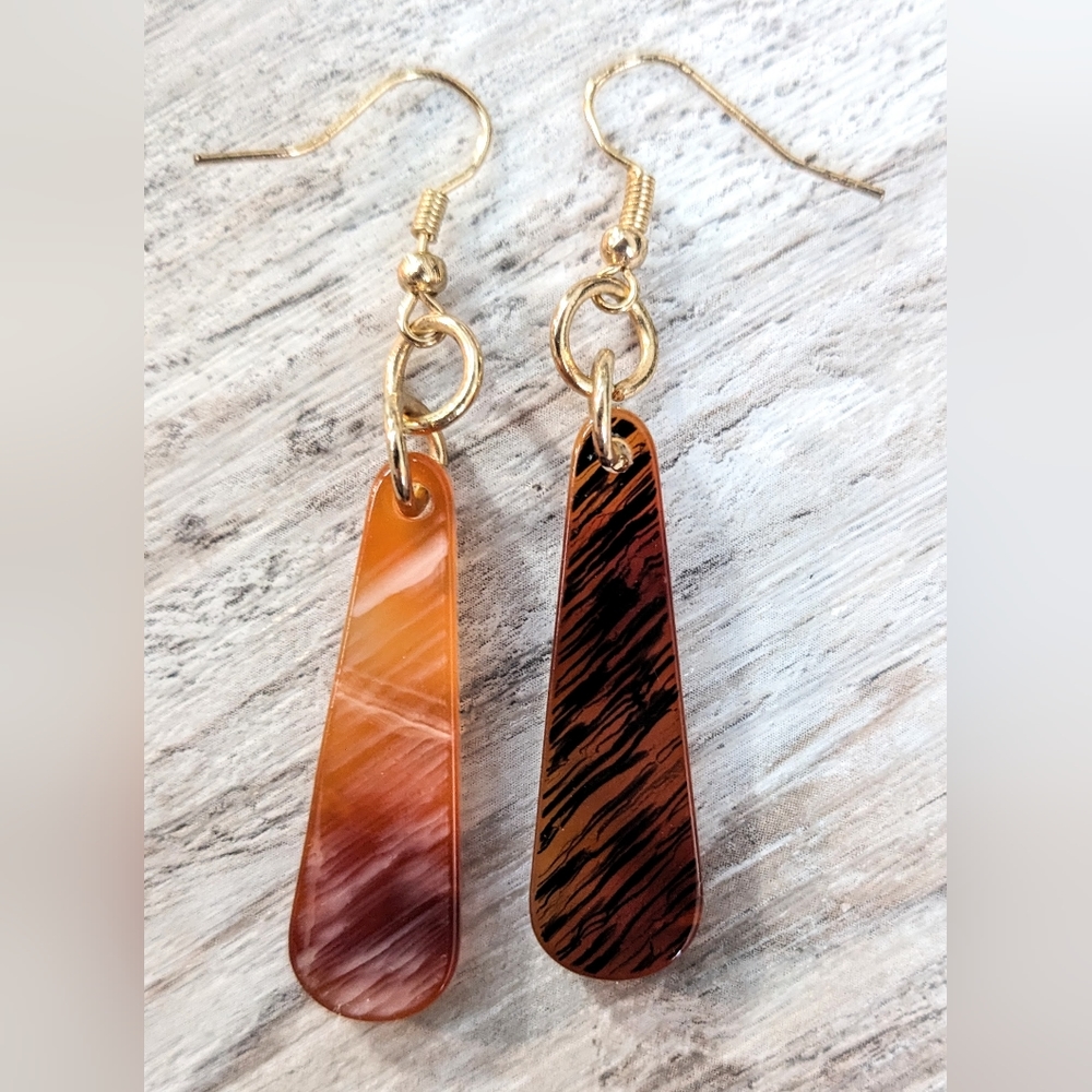 Vintage Brown Marble Pattern Long Stone Earrings - image 1